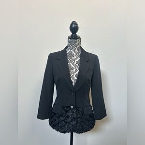 Elizabeth and James Black Blazer with Faux Fur Hem